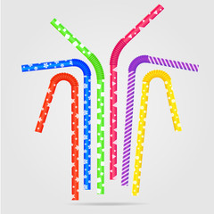Vector illustration with colored drinking straws and different patterns. Drinking straws with plastic texture in isolation.
