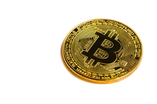Golden bitcoin isolated on white background 