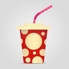 A colored cup for various drinks with a straw. Vector template for design
