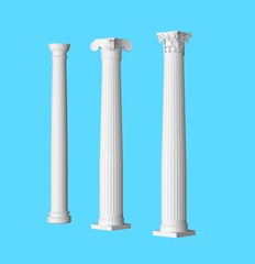 3d render Ionic Doric Corinthian column for roman Greece  Architecture