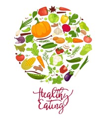 Healthy eating agitation poster with fresh organic vegetables