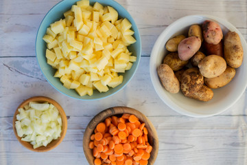Sliced ingredients prepared to cook a tasty soup.