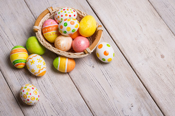 Easter eggs on wooden