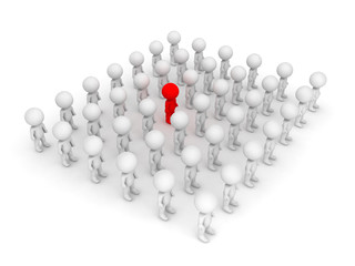  3D illustration of red character standing out of the crowd