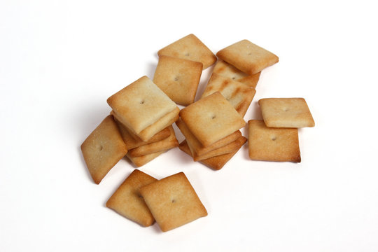 salty crackers on a white background