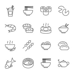 Asian food set of vector icons line style