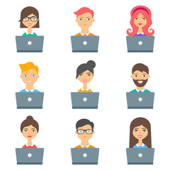 People with laptops flat style