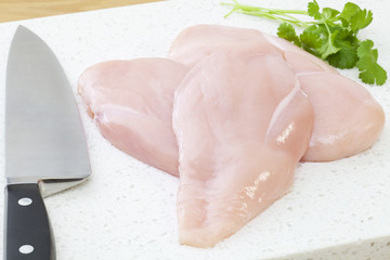 Raw Chicken Breasts on Granite Surface