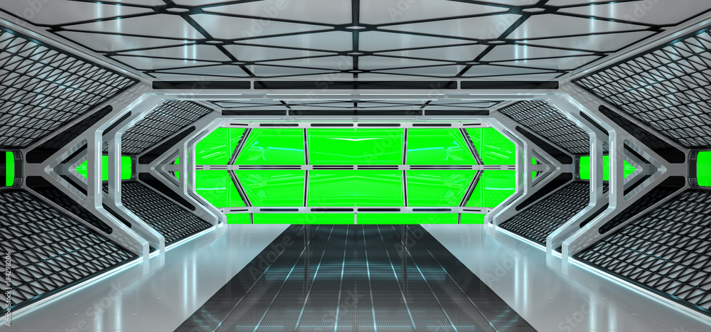 Poster spaceship bright interior with 3d rendering