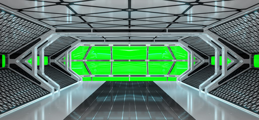 Spaceship bright interior with 3D rendering