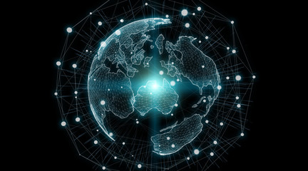 Obraz premium Connections system global world view 3D rendering