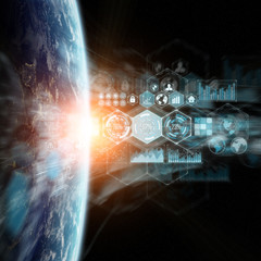 Charts graphics and analysis on planet Earth 3D rendering