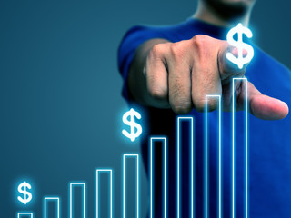 Hand press growing money chart