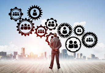 Social connection concept drawn on screen as symbol for teamwork and cooperation