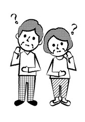 年配夫婦　全身　考える