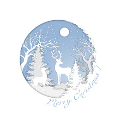 Paper landscape of a magical Christmas and a happy new year. Cutting paper. vector illustration