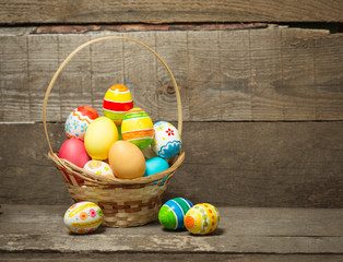 Easter eggs on wooden