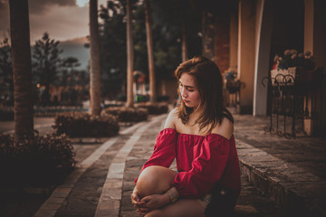 Beautiful asian woman sad from love,Thailand girl heartbreak from lover,Stress asia woman sit and thinking about the past,Lonely girl concept