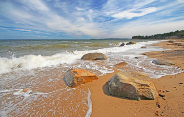 Beach with glacial boulders, Caumsett State Historic Park Preserve, New York