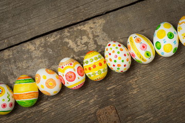 Easter eggs on wooden