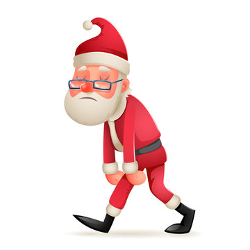 Vintage Walk Tired Sad Weary Santa Claus Character Icon Retro Christmas Cartoon Design Vector Illustration