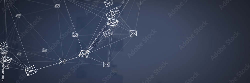 Poster email message app icons connected and dark background