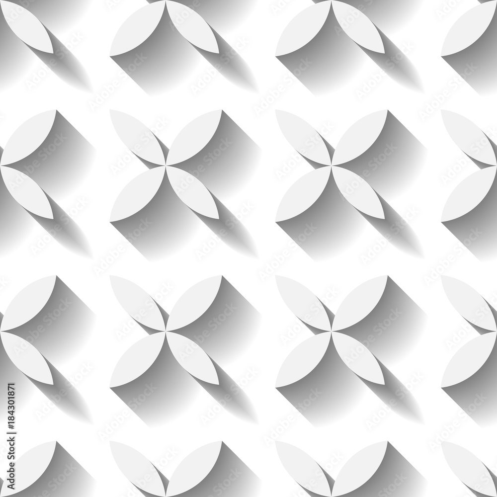 Poster abstract vector seamless pattern mosaic of white four leaf blooms in diagonal arrangement on white b