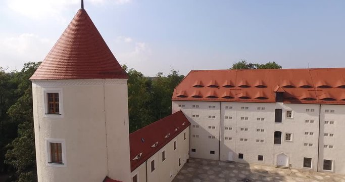 Aerial Drone pan to the top close at castle Freiberg freudenstein detail 4k 