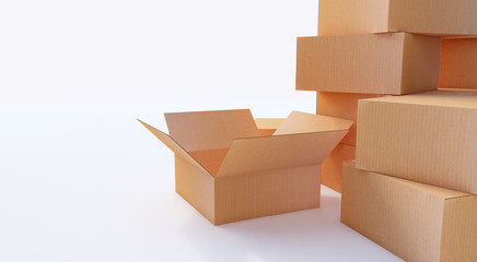 3d rendering. Pile of cardboard boxes isolated on white.