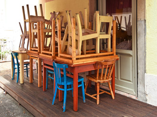 Heap of Restaurant Furniture before Opening Hours.