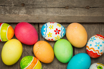 Easter eggs on wooden