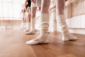 Girls ballet dancers rehearse in ballet class. © Vadym Huzhva