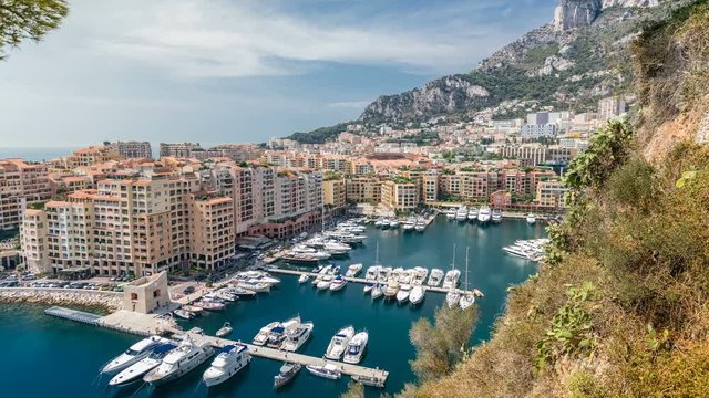 Panoramic view of Fontvieille timelapse - new district of Monaco.