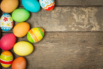 Easter eggs on wooden