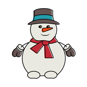 snowman with christmas hat kawaii character