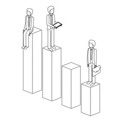 different businessman standing on bar charts their financial status vector illustration