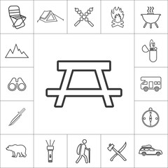 picnic table. line camping icon set on white background