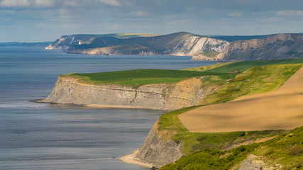 View from the South West Coast Path over the Jurassic Coast, near Worth Matravers, Jurassic Coast, Dorset, UK
