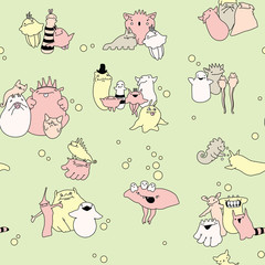 Doodle seamless pattern. Cartoon monster.