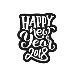 Sticker design with typography for 2018 New Year decoration. Hand drawn lettering for holiday isolated on white background. Vector illustration