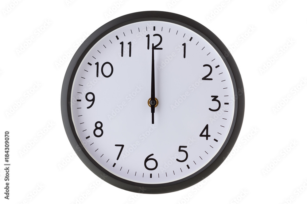 Wall mural round office wall clock on white, midnight or midday