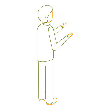 recommend clip art: businessman stand back view character isometric vector illustration outline color
