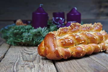 Homemade Czech Christmas cake with an advent wreath