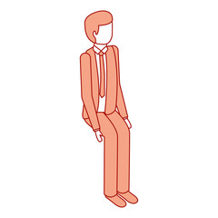 isometric businessman sit pose character vector illustration pink design