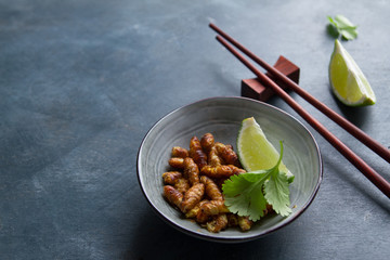Fried insects (wood worm insect) crispy