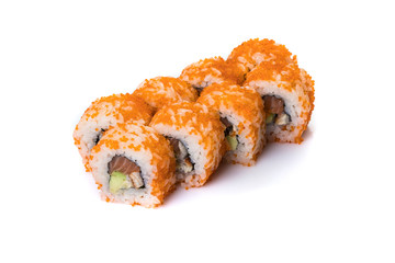 Sushi rolls set served on white