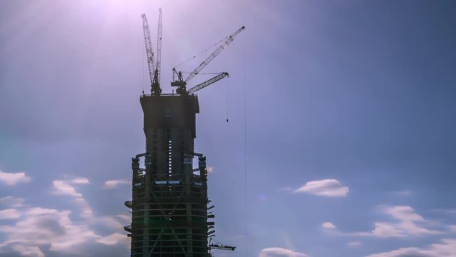 Timelapse. Skyscrapers in Construction with Cranes,China Zun,Beijing.