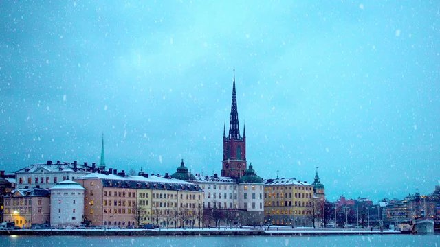 The island Riddarholmen in central Stockholm on a snowy winter´s day