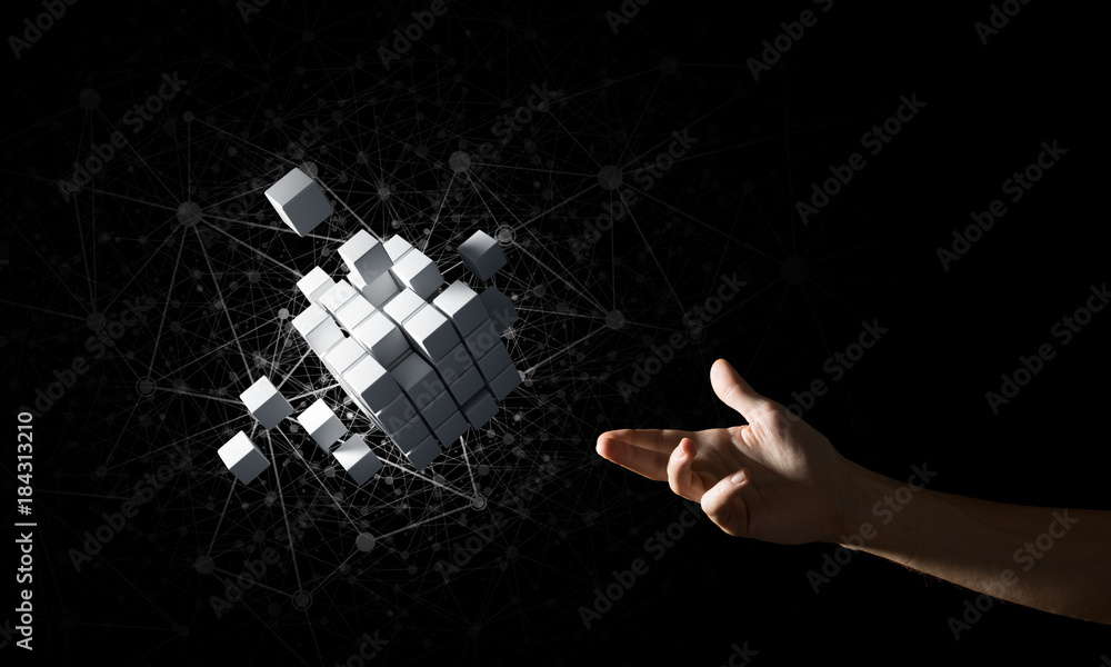 Poster idea of new technologies and integration presented by cube figure