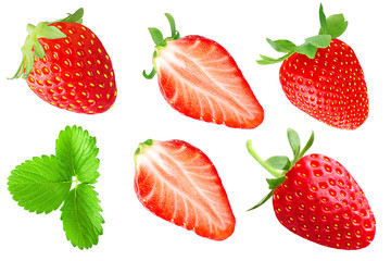 Collection of strawberries fruits isolated on white